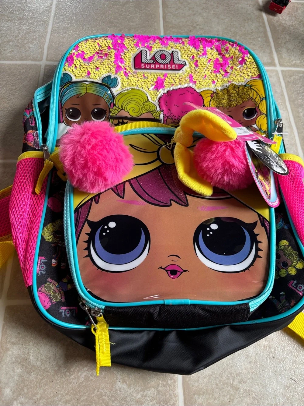 L.O.L. Surprise! Pink, Yellow & Aqua Sequin Backpack with Character Lunch Bag